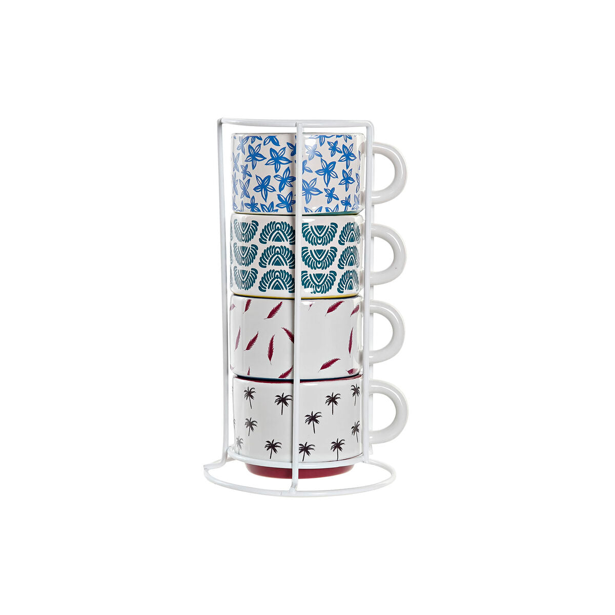 Ensemble de tasses à café DKD Home Decor Jaune Bleu Multicouleur Turquoise Bordeaux Métal Grès 150 ml