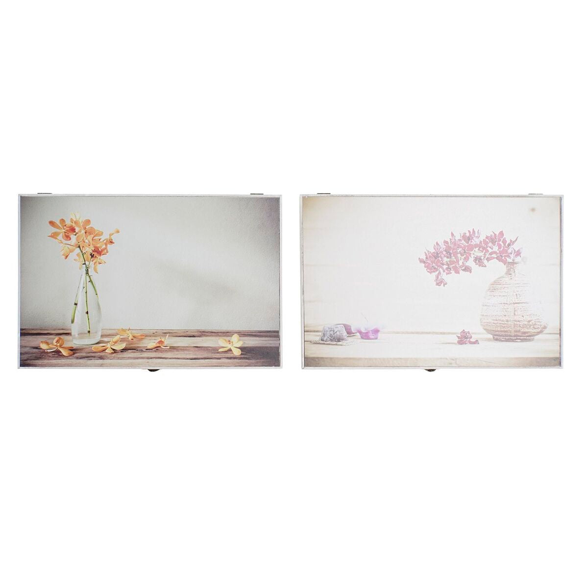 Boîte Décorative DKD Home Decor Jaune Beige Rose Bois MDF Fleurs Vase Compteur (2 Unités)