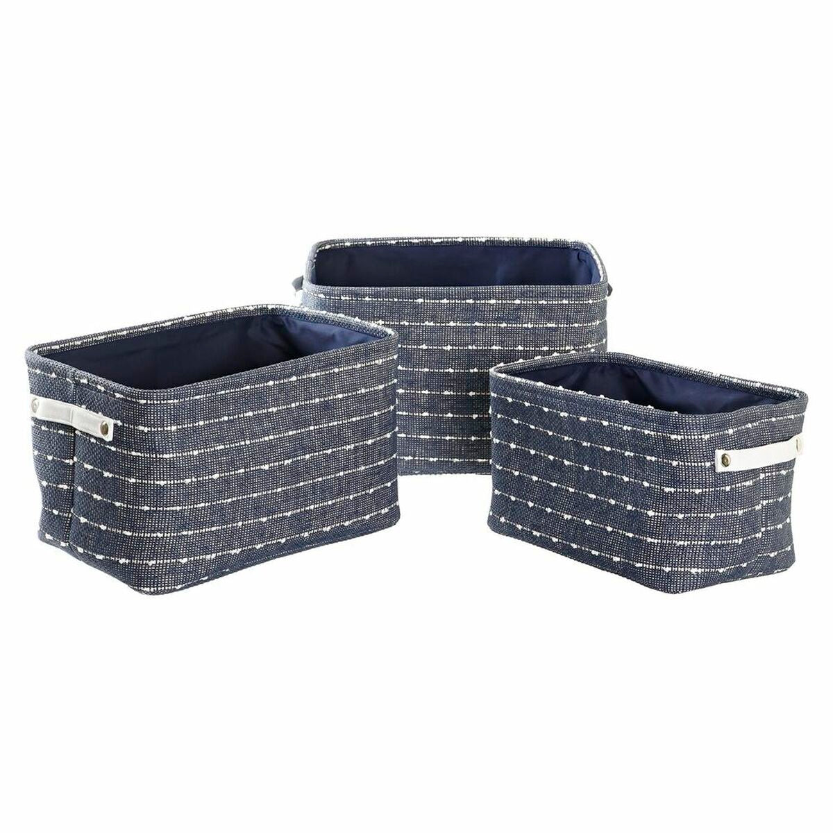 Set de basket DKD Home Decor Blanc Blue marine 38 x 28 x 25 cm 3 Pièces (3 Unités)