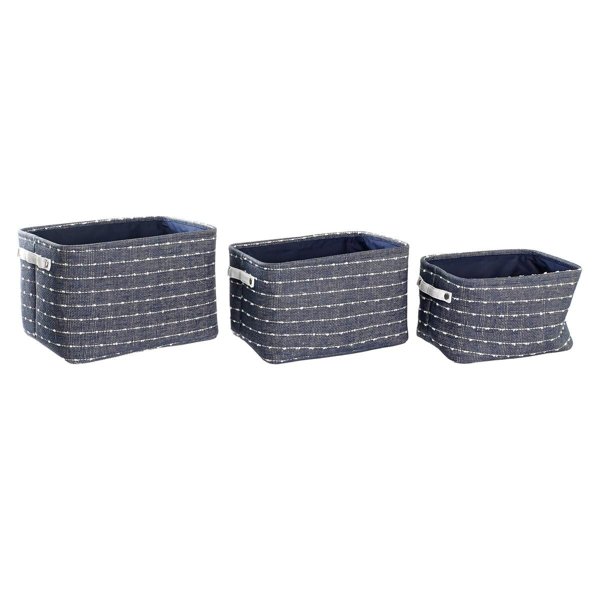 Set de basket DKD Home Decor Blanc Blue marine 38 x 28 x 25 cm 3 Pièces (3 Unités)