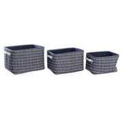 Set de basket DKD Home Decor Blanc Blue marine 38 x 28 x 25 cm 3 Pièces (3 Unités)