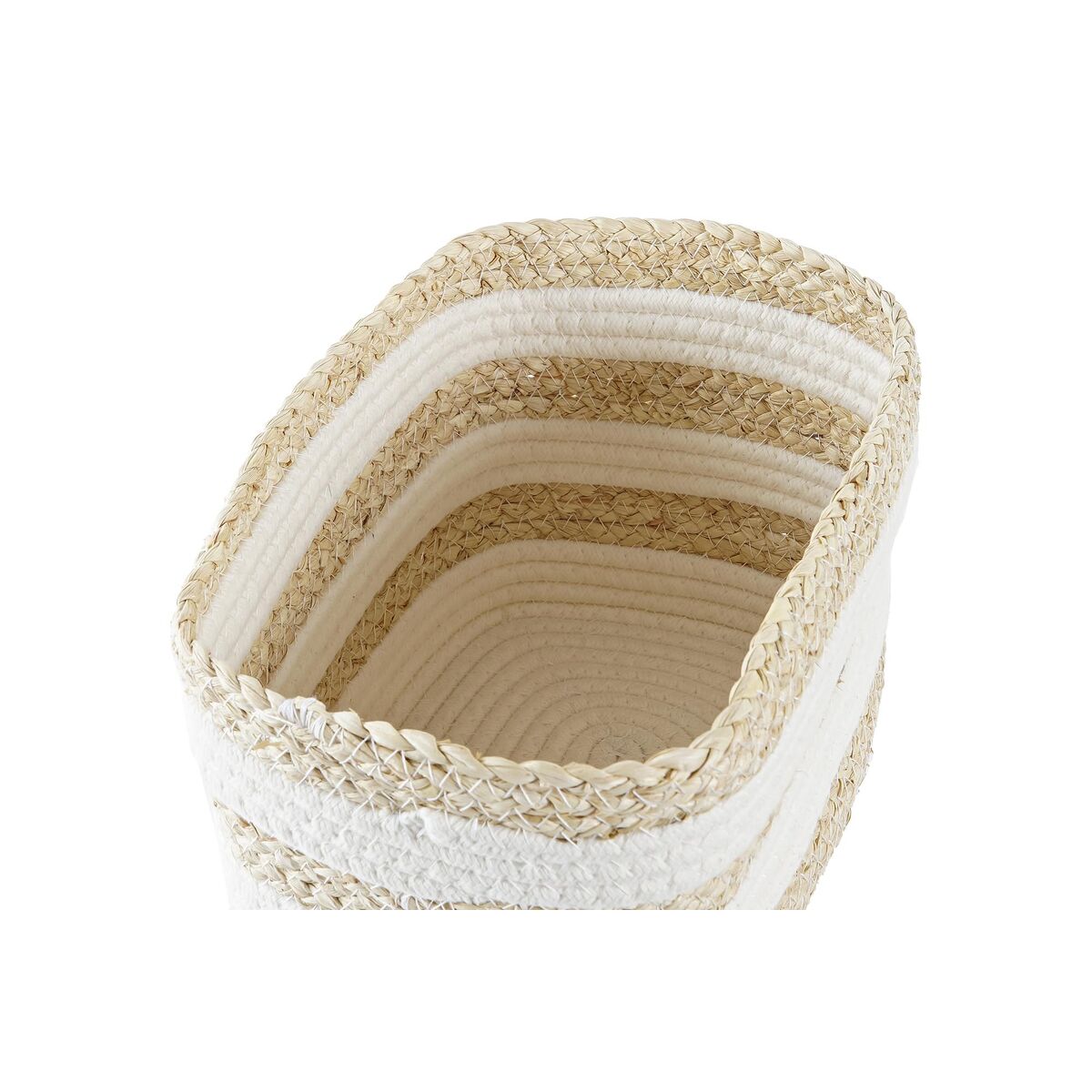 Panier DKD Home Decor Blanc Beige Fibre naturelle 28 x 20 x 18 cm