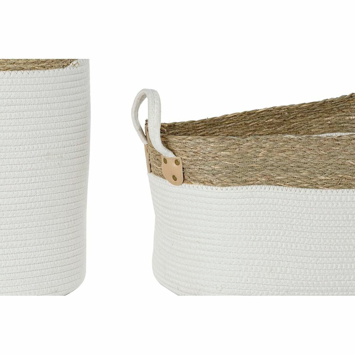 Set de basket DKD Home Decor Blanc Marron Fibre naturelle 41 x 41 x 52,5 cm