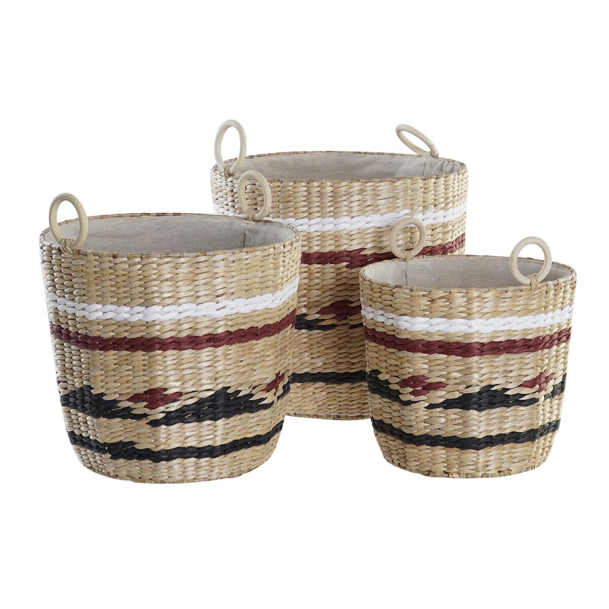 Set de basket DKD Home Decor Blanc Noir Bordeaux Naturel Fibre naturelle (3 Pièces)