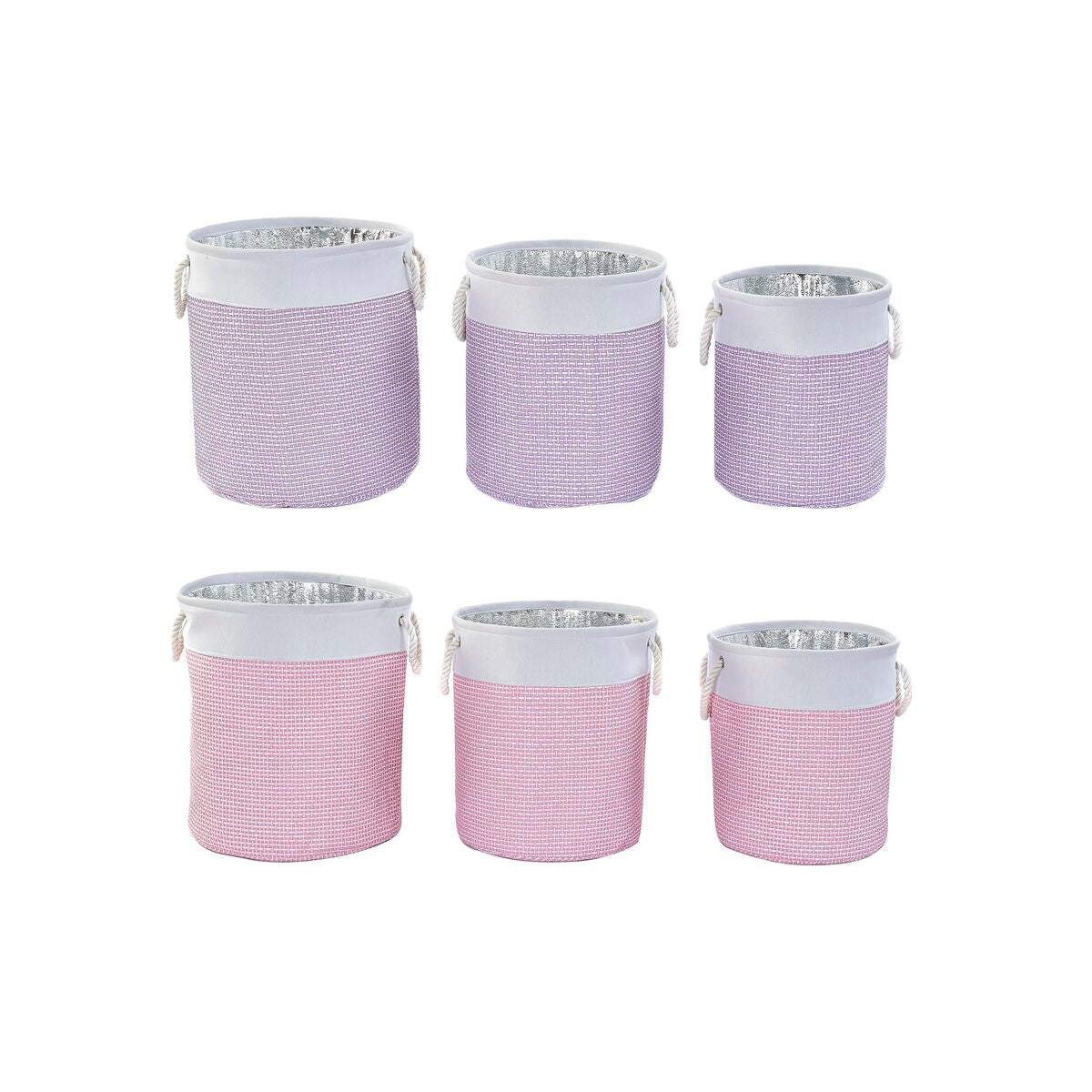 Set de basket DKD Home Decor Blanc Rose Lila 40 x 40 x 49 cm 4 Kg 3 Pièces (2 Unités)