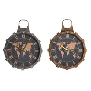 Horloge Murale DKD Home Decor Doré Argenté Verre Fer Mappemonde 42 x 8,5 x 54 cm (2 Unités)