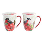 Tasse à infusion DKD Home Decor Oiseau Porcelaine Rouge Vert (380 ml) (2 Unités)