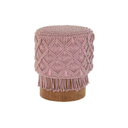 Repose-pied DKD Home Decor 43 x 43 x 51 cm Bois Marron Rose clair Macramé Boho