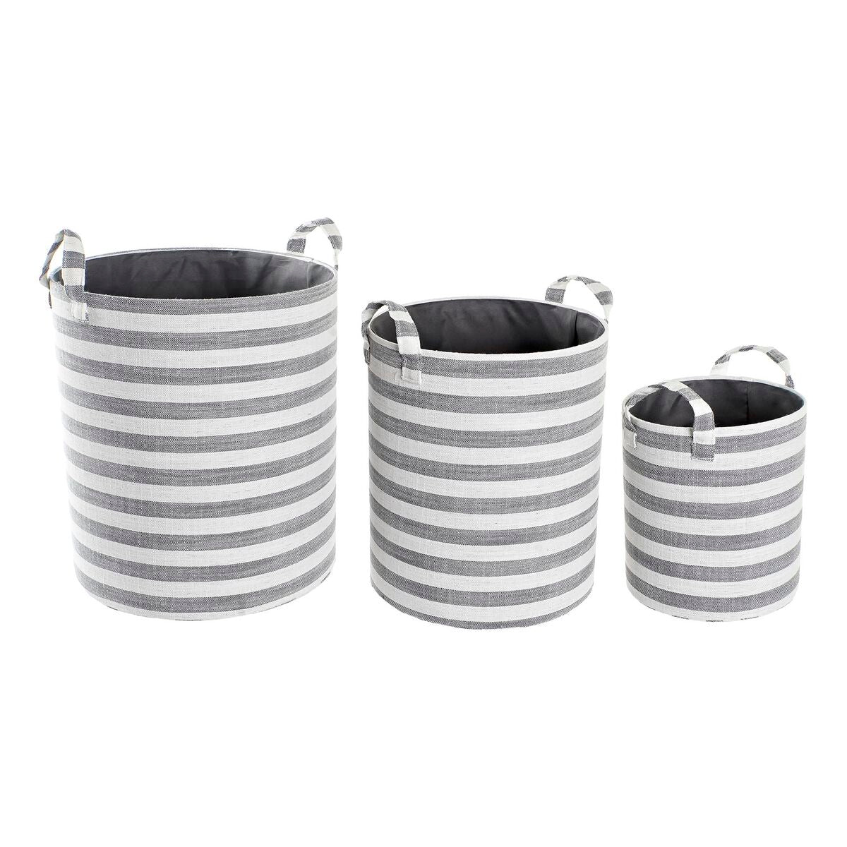 Set de basket DKD Home Decor Blanc Gris Rayures 35 x 35 x 40 cm 3 Pièces (3 Unités)