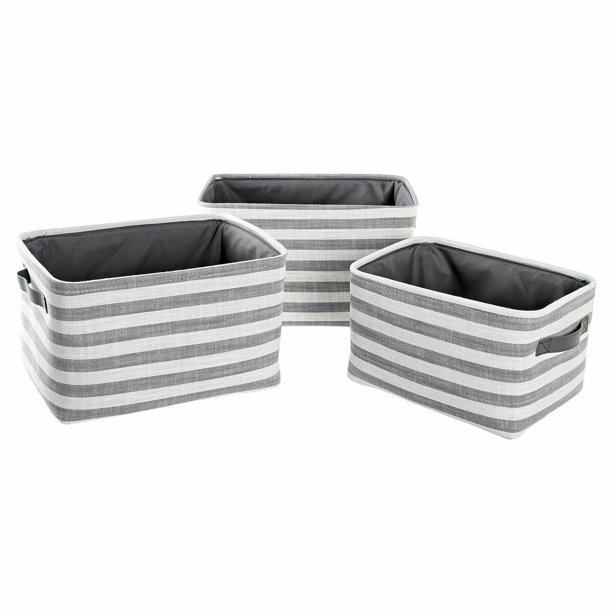 Set de basket DKD Home Decor Blanc Gris Rayures 42 x 32 x 25 cm 3 Pièces