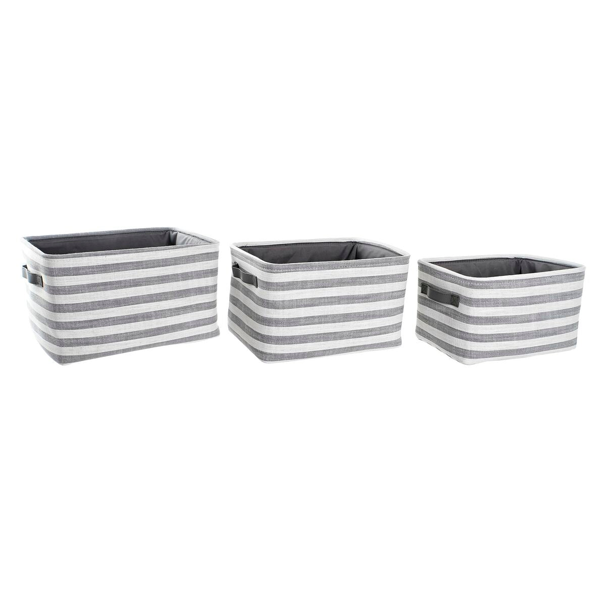 Set de basket DKD Home Decor Blanc Gris Rayures 42 x 32 x 25 cm 3 Pièces