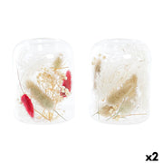 Bougeoir DKD Home Decor Fleur séchée 8 x 8 x 11 cm Verre Beige Bordeaux (2 Unités)