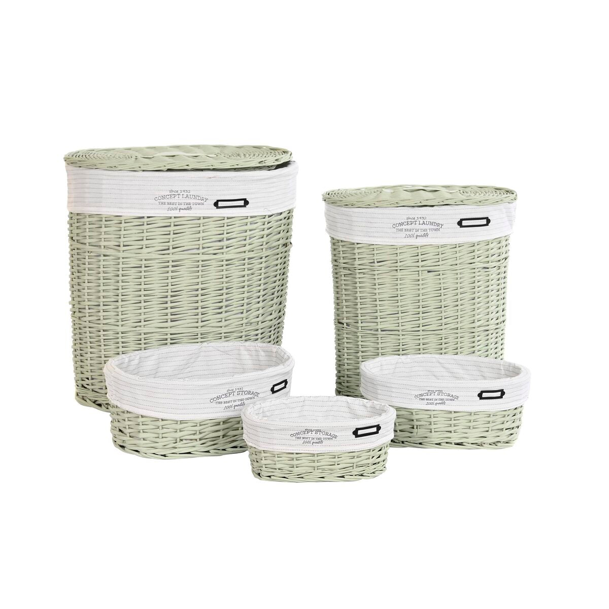 Lot de paniers DKD Home Decor Vert osier 51 x 37 x 56 cm 5 Pièces