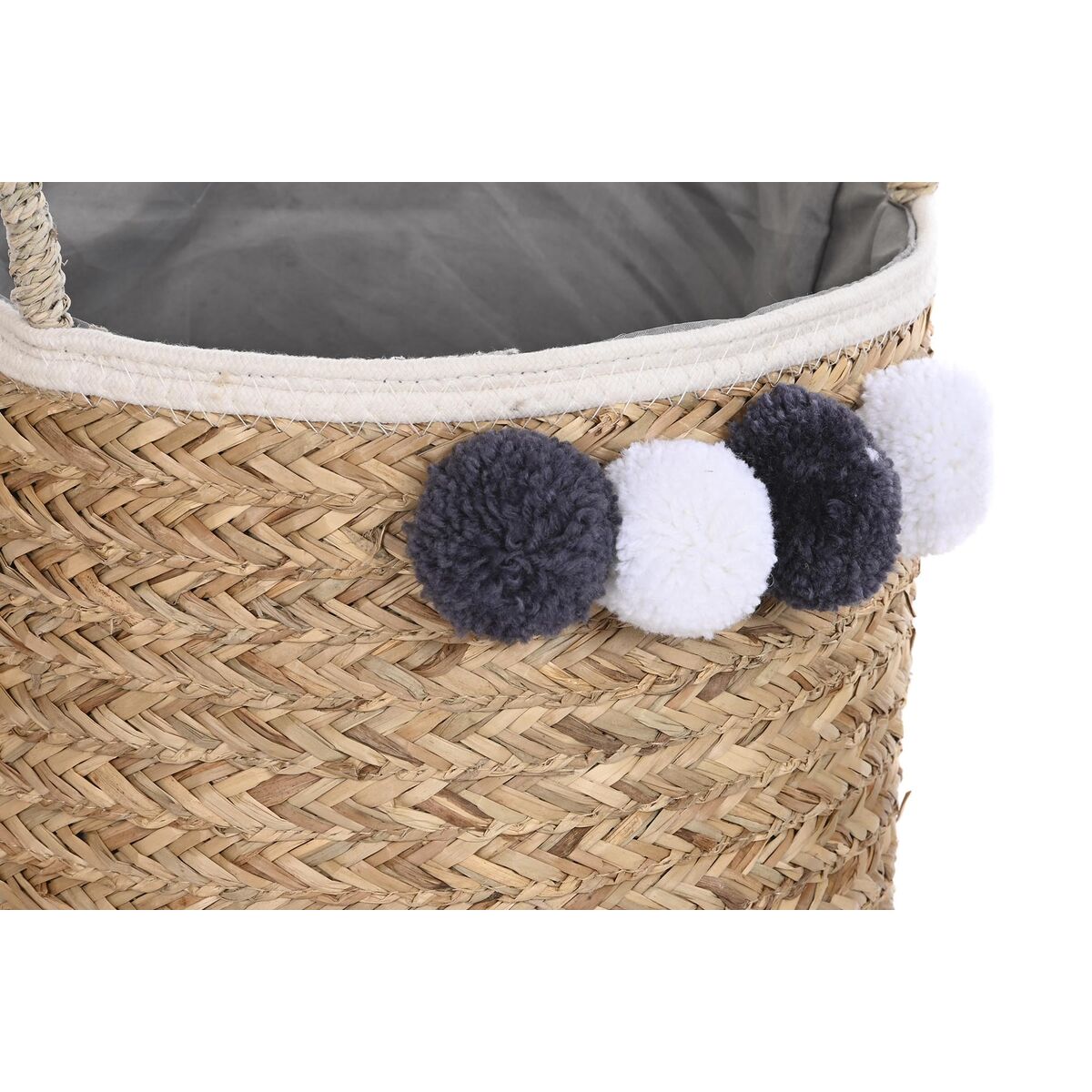 Set de basket DKD Home Decor Fibre naturelle Pompons 40 x 40 x 35 cm 41 x 37 x 36 cm