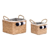 Set de basket DKD Home Decor Fibre naturelle Pompons 33 x 33 x 25 cm