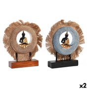 Figurine Décorative DKD Home Decor 19 x 6 x 25 cm Beige Bleu Buda Oriental (2 Unités)