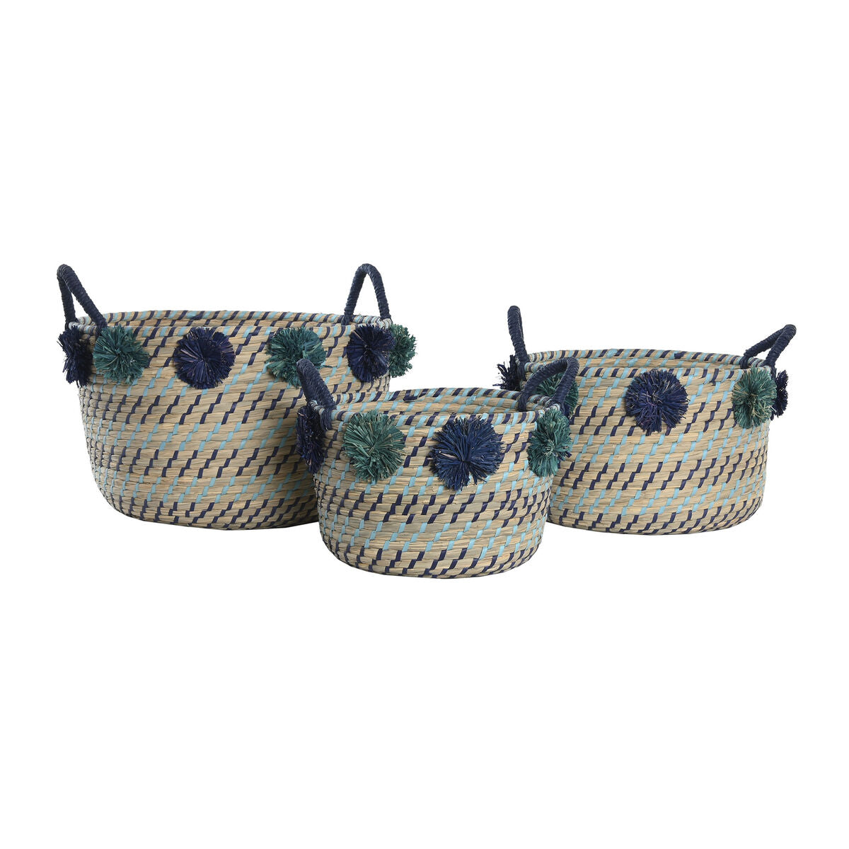 Set de basket DKD Home Decor polypropylène Pompons 46 x 44 x 34 cm