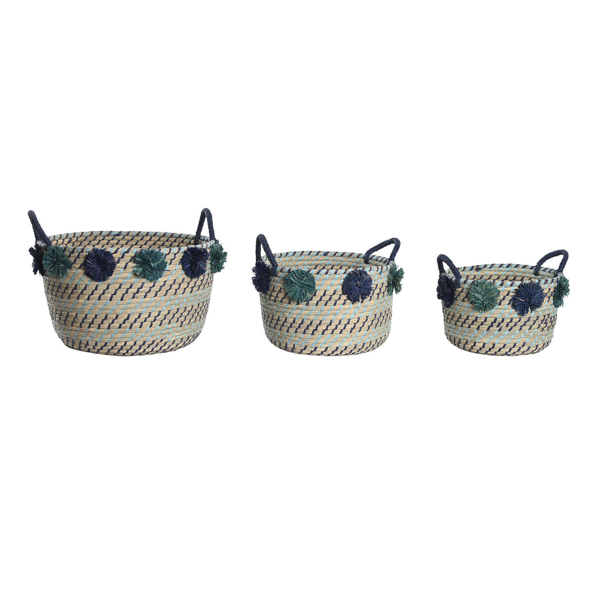 Set de basket DKD Home Decor polypropylène Pompons 46 x 44 x 34 cm