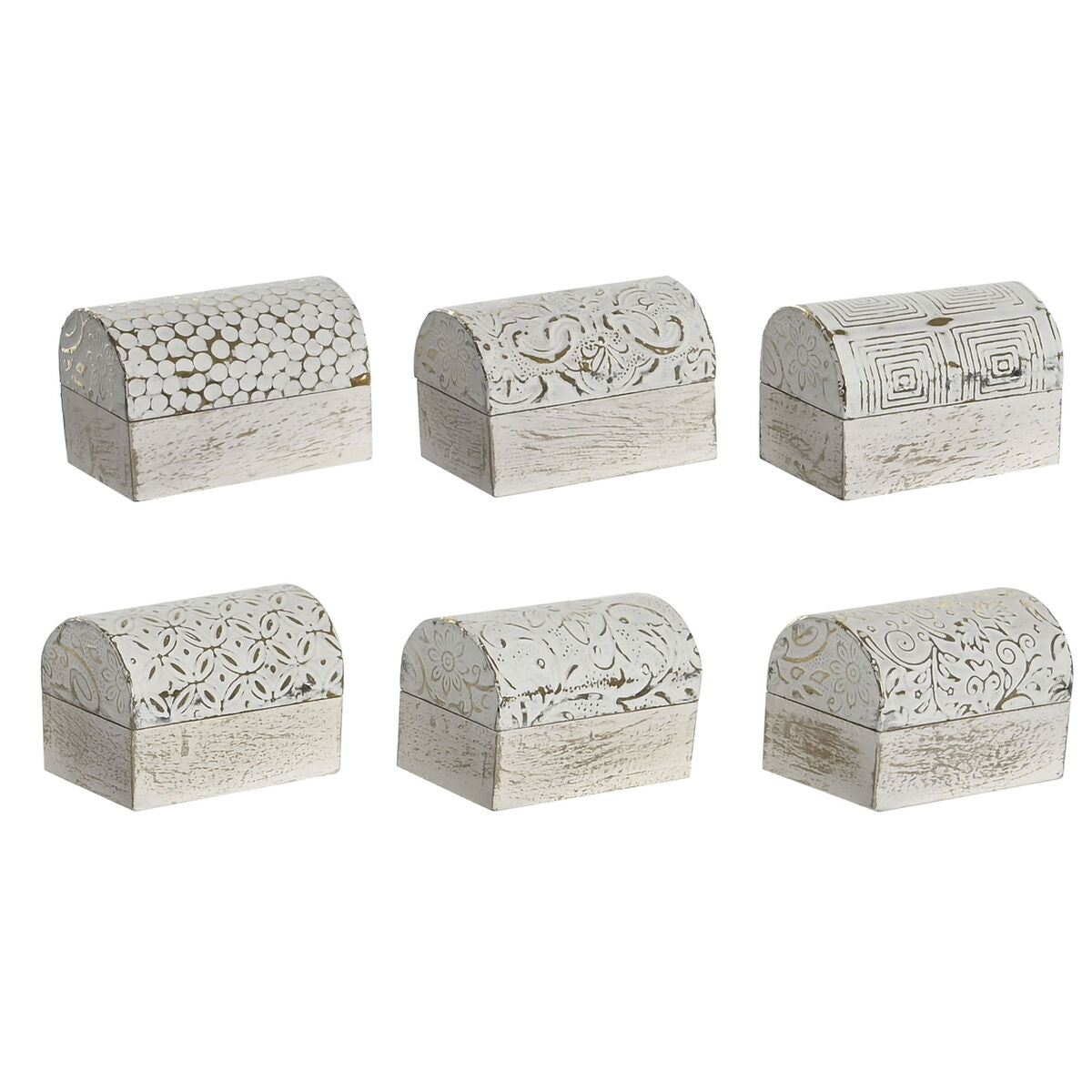 Boîte à bijoux DKD Home Decor Blanc Doré Aluminium Bois de manguier 7,5 x 5,3 x 5,3 cm (6 Unités)