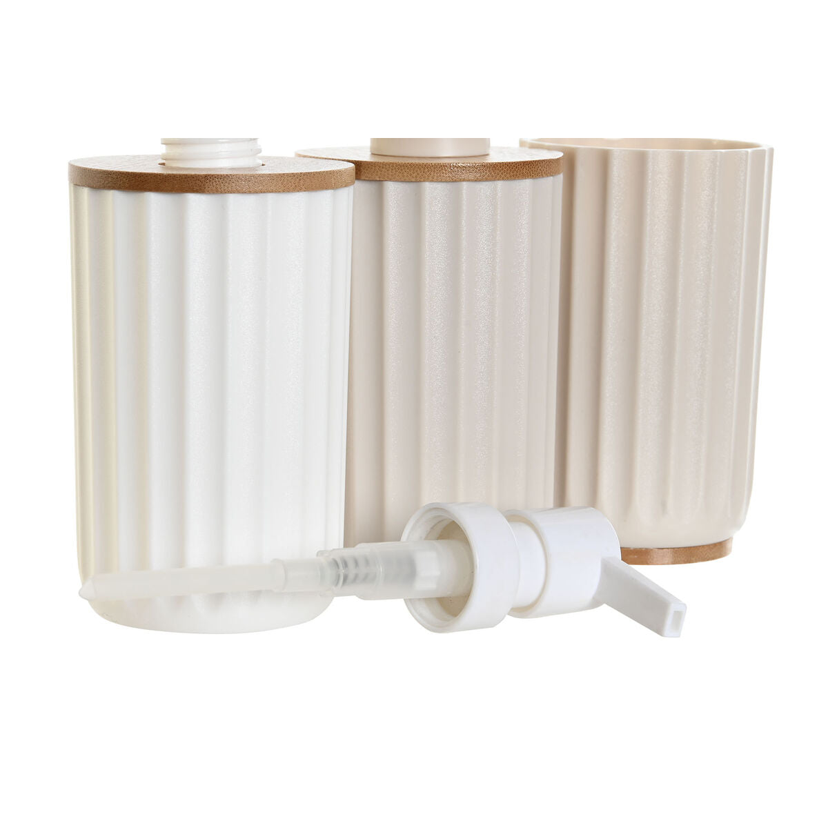 Ensemble de Bain DKD Home Decor Blanc Beige Bambou polystyrène 16 x 9 x 18 cm 3 Pièces (2 Unités)