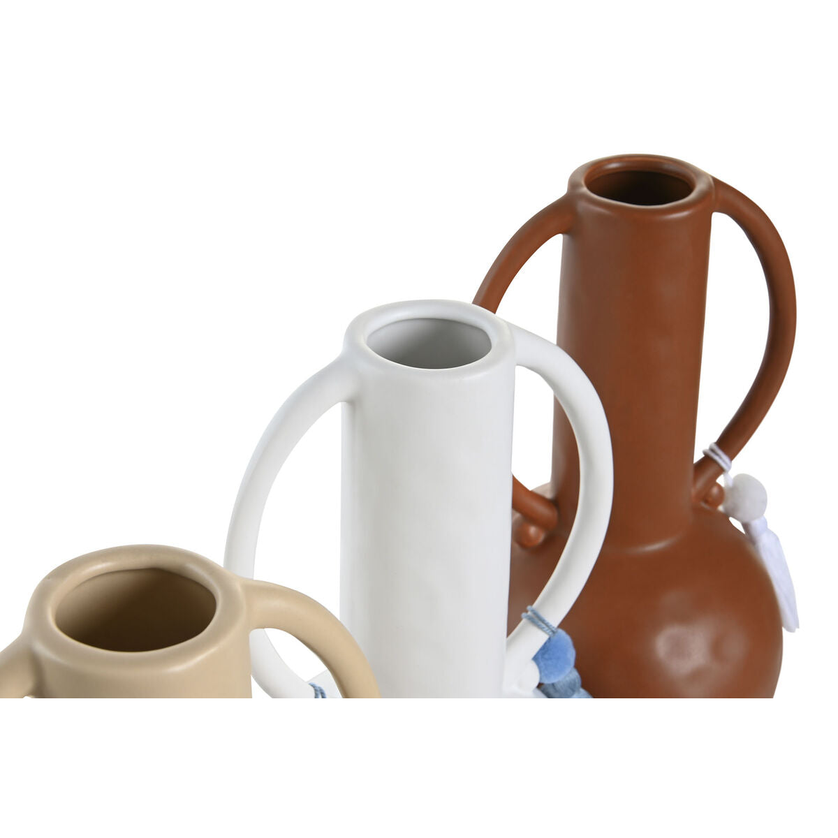 Vase DKD Home Decor Blanc Beige Terre cuite Dolomite Frange 14 x 14 x 25,6 cm (3 Unités)