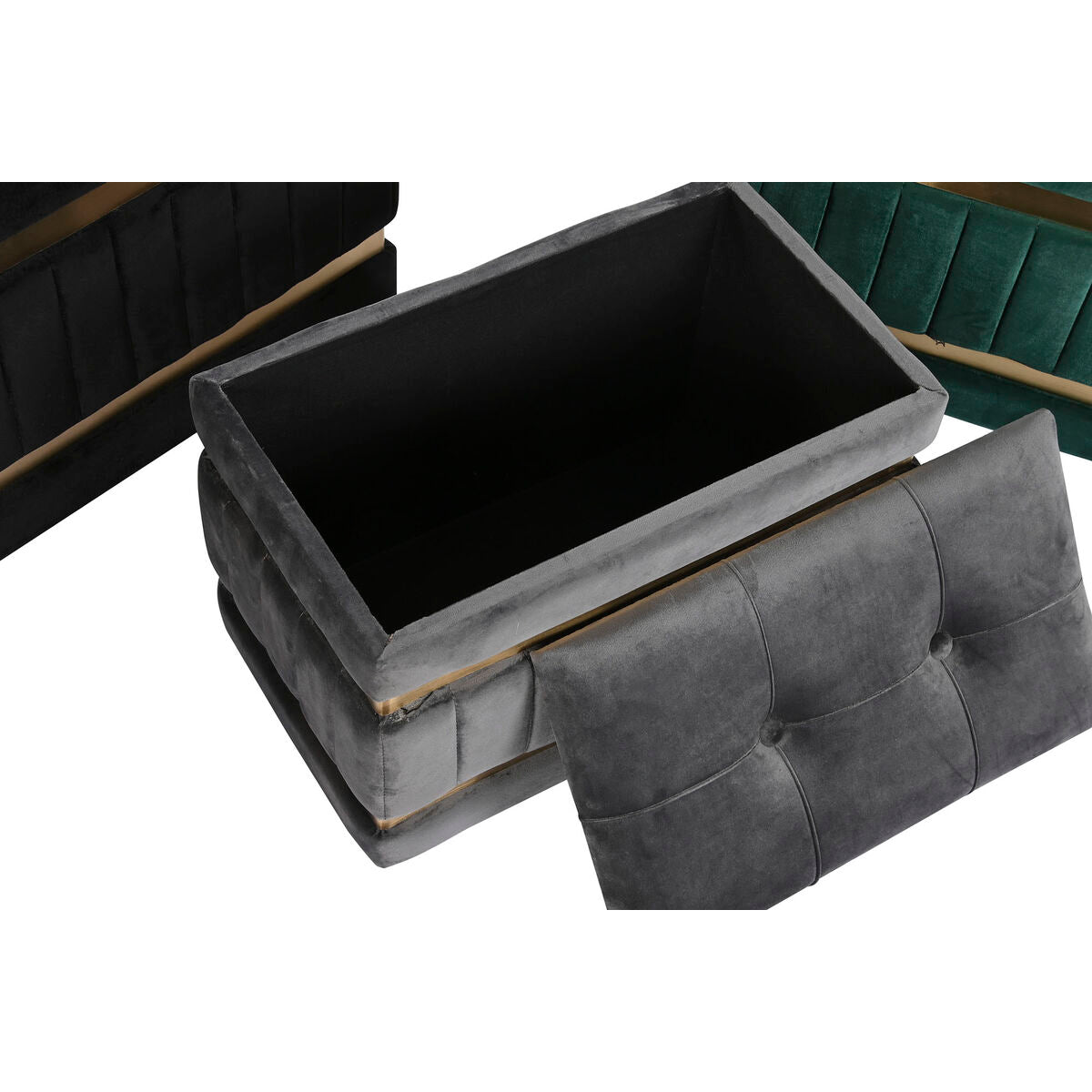 Banquette DKD Home Decor Noir Doré Vert Gris foncé Bois MDF 70 x 40 x 43 cm