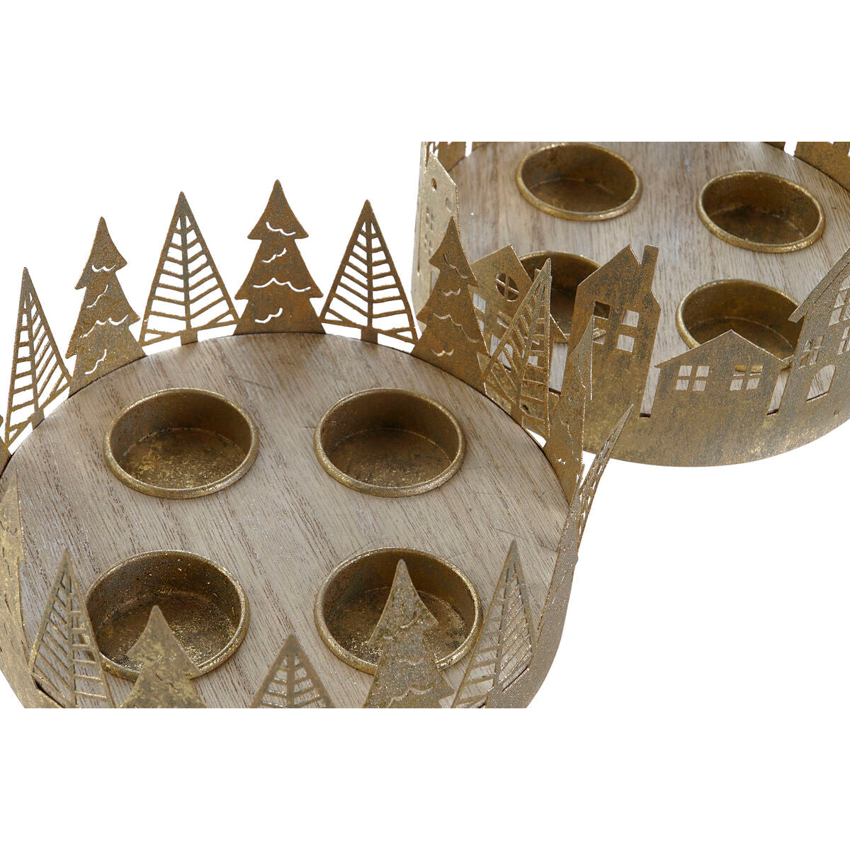 Bougeoirs de Noël DKD Home Decor Doré Naturel 16,5 x 16,5 x 8,5 cm (2 Unités)