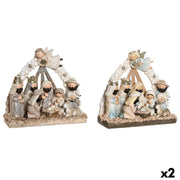 Crèche de Noël DKD Home Decor Bleu Blanc Marron Résine 23,5 x 8 x 20,5 cm (2 Unités)