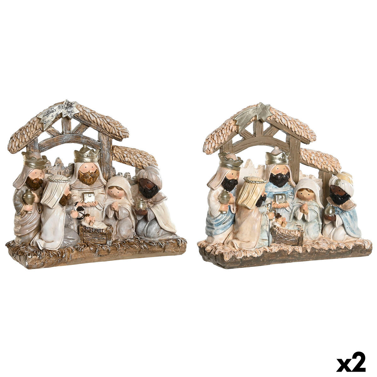 Crèche de Noël DKD Home Decor Bleu Blanc Marron Résine 20 x 7 x 17,5 cm (2 Unités)