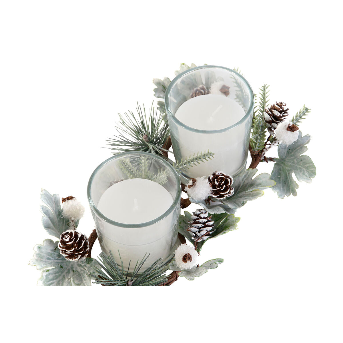 Ensemble de Bougies DKD Home Decor Blanc Noël 10 x 10 x 7 cm 19 x 10.5 x 7 cm (2 Unités)