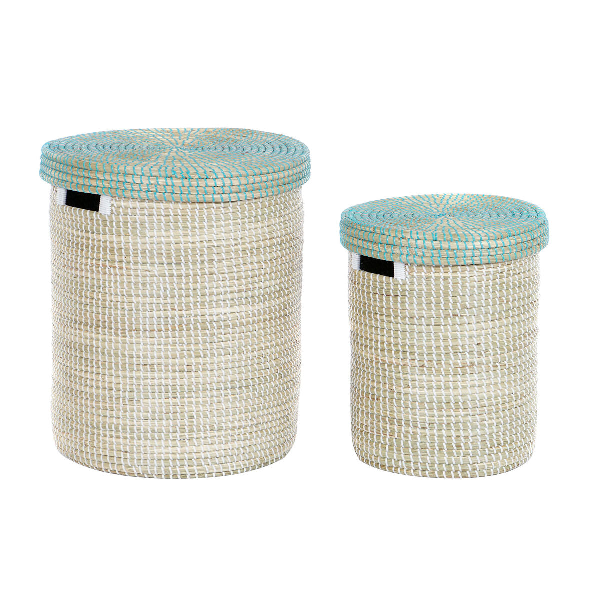 Set de basket DKD Home Decor Bleu Blanc Naturel Herbier marin (2 Pièces)