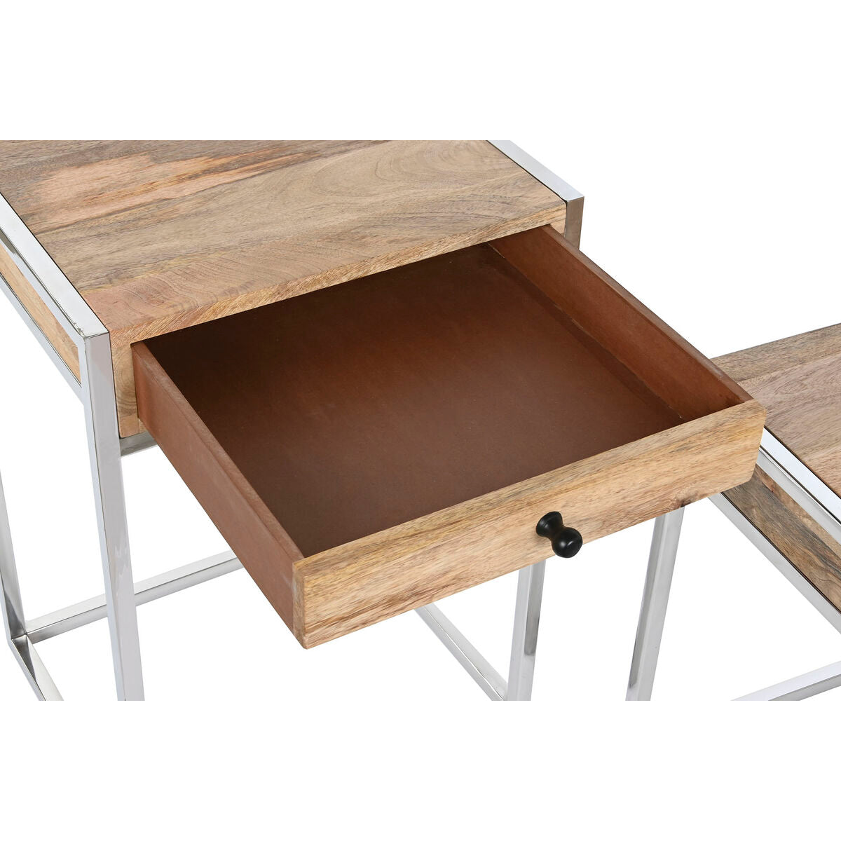 Jeu de 2 tables Home ESPRIT Marron Argenté Naturel Acier Bois de manguier 45,5 x 41 x 66,5 cm