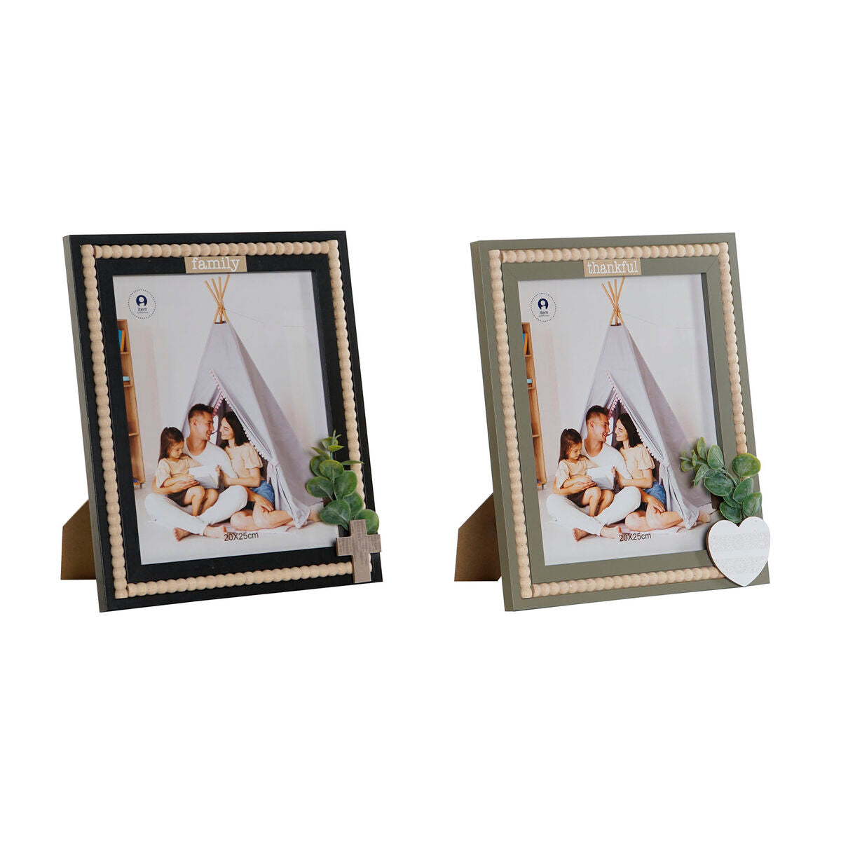 Cadre photo Home ESPRIT Noir Vert Naturel Verre Bois MDF Scandinave 26,5 x 2 x 31,5 cm (2 Unités)