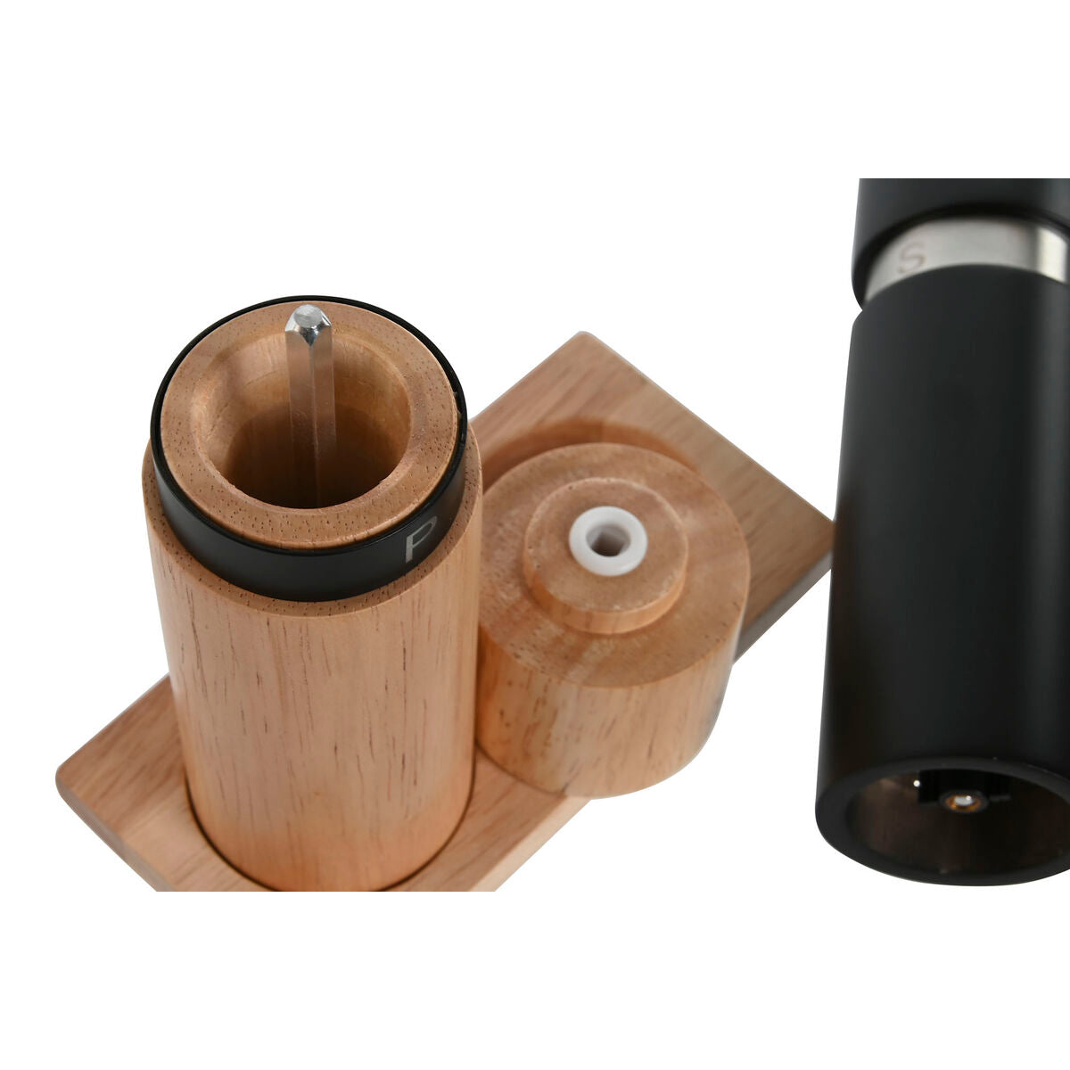 Salière et Poivrière Home ESPRIT Noir Naturel Acier inoxydable Bois d'hévéa 14 x 7 x 16,5 cm