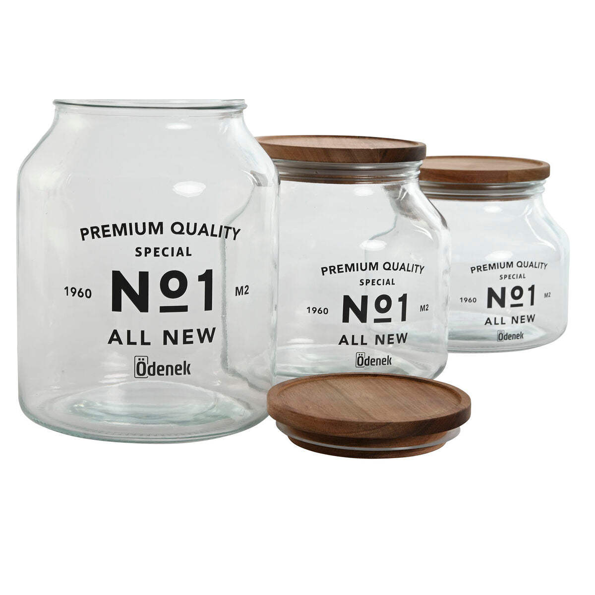 Set de 3 Boites Home ESPRIT Naturel Verre Acacia 1,5 L 2 L 3 L 16 x 16 x 21 cm