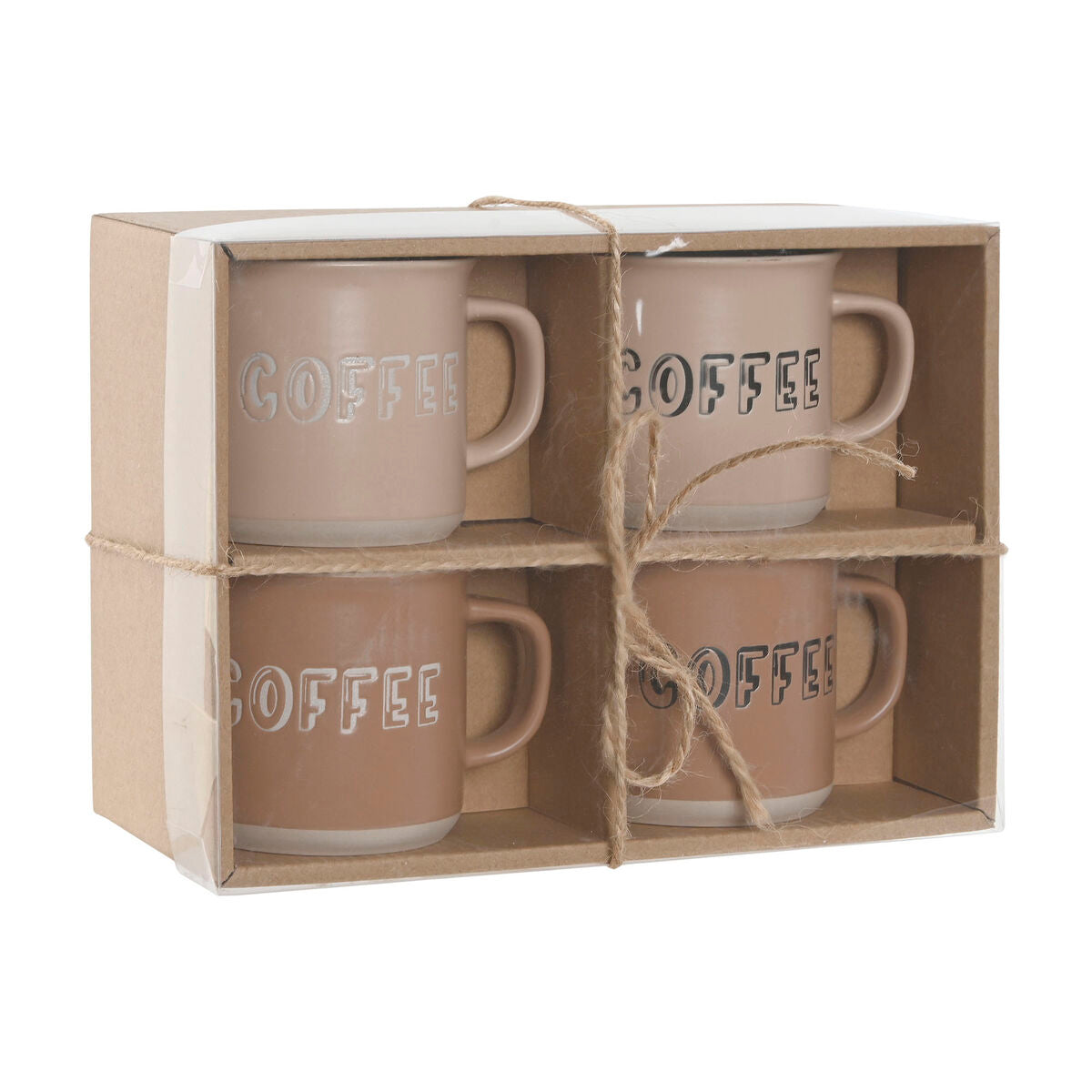 Ensemble de 4 mugs Home ESPRIT Marron Grès 285 ml 9 x 7 x 8 cm