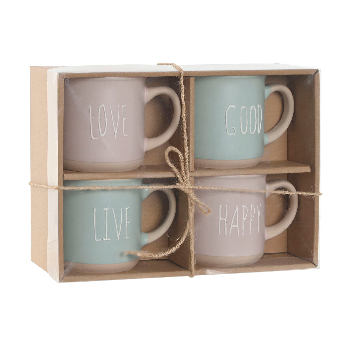 Ensemble de 4 mugs Home ESPRIT Bleu Rose Grès 355 ml 9,7 x 7 x 9,2 cm