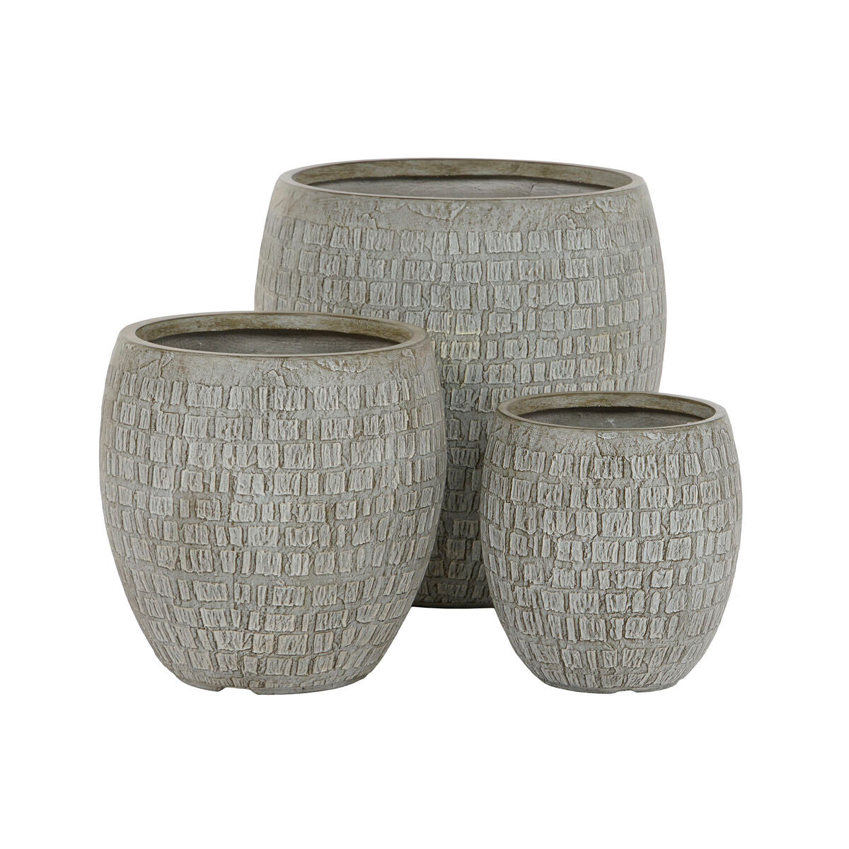 Set de pots de fleurs Home ESPRIT Gris Fibre de Verre Magnésium 55 x 55 x 55,5 cm (3 Unités)
