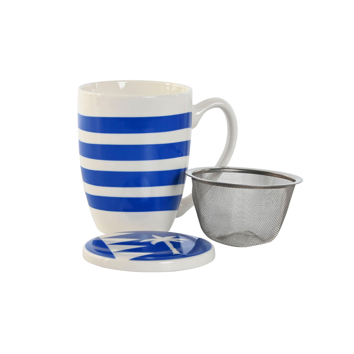 Tasse avec filtre pour infusions Home ESPRIT Bleu Rouge Acier inoxydable Porcelaine 380 ml (4 Unités)