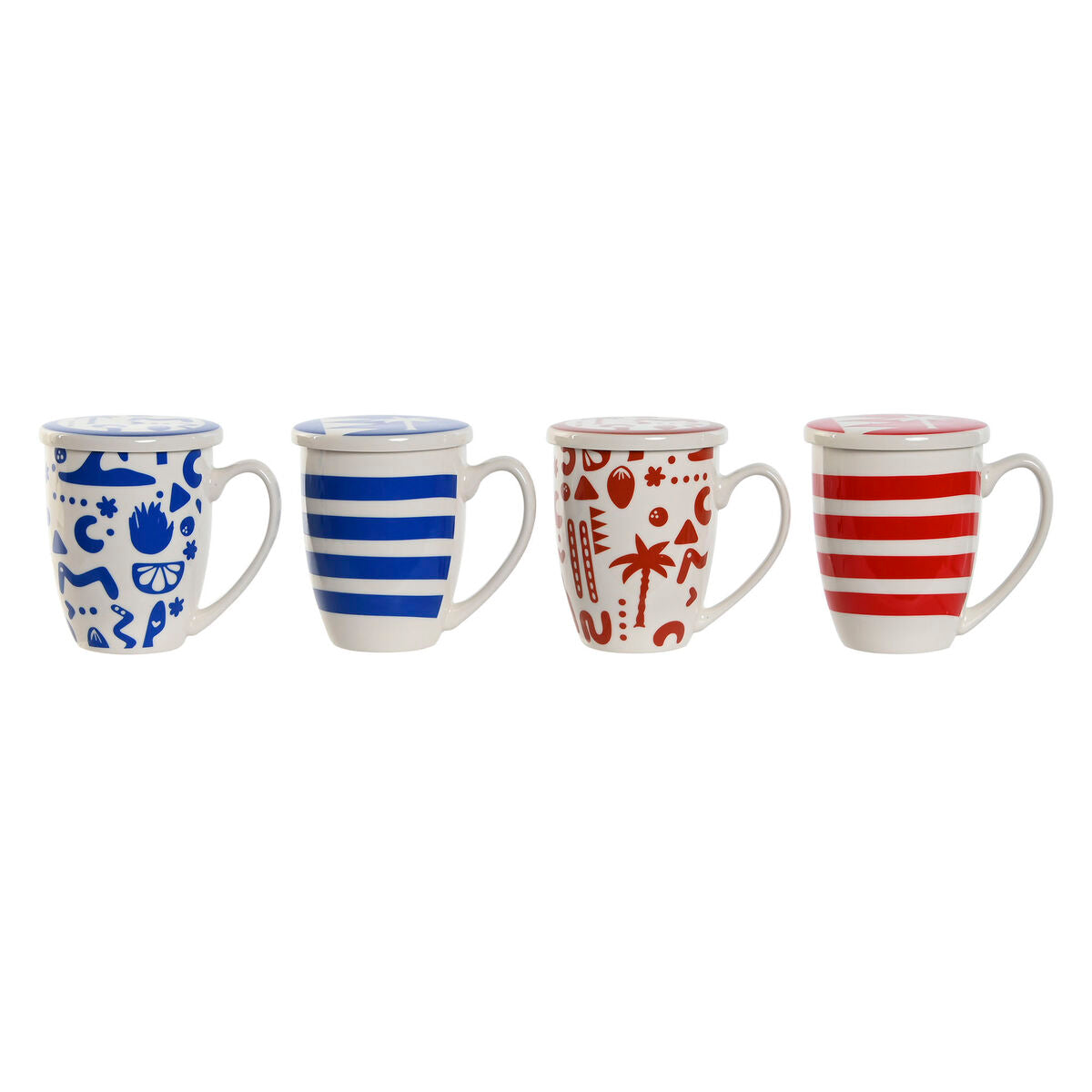 Tasse avec filtre pour infusions Home ESPRIT Bleu Rouge Acier inoxydable Porcelaine 380 ml (4 Unités)