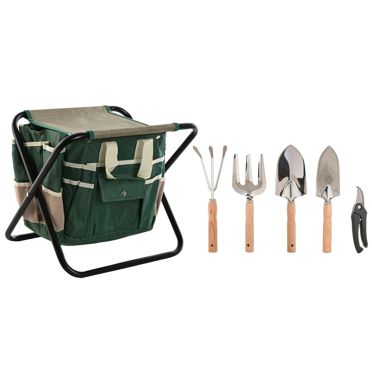 Kit d'outils de jardin Home ESPRIT Noir Vert Argenté Naturel Polyester Aluminium 7 Pièces