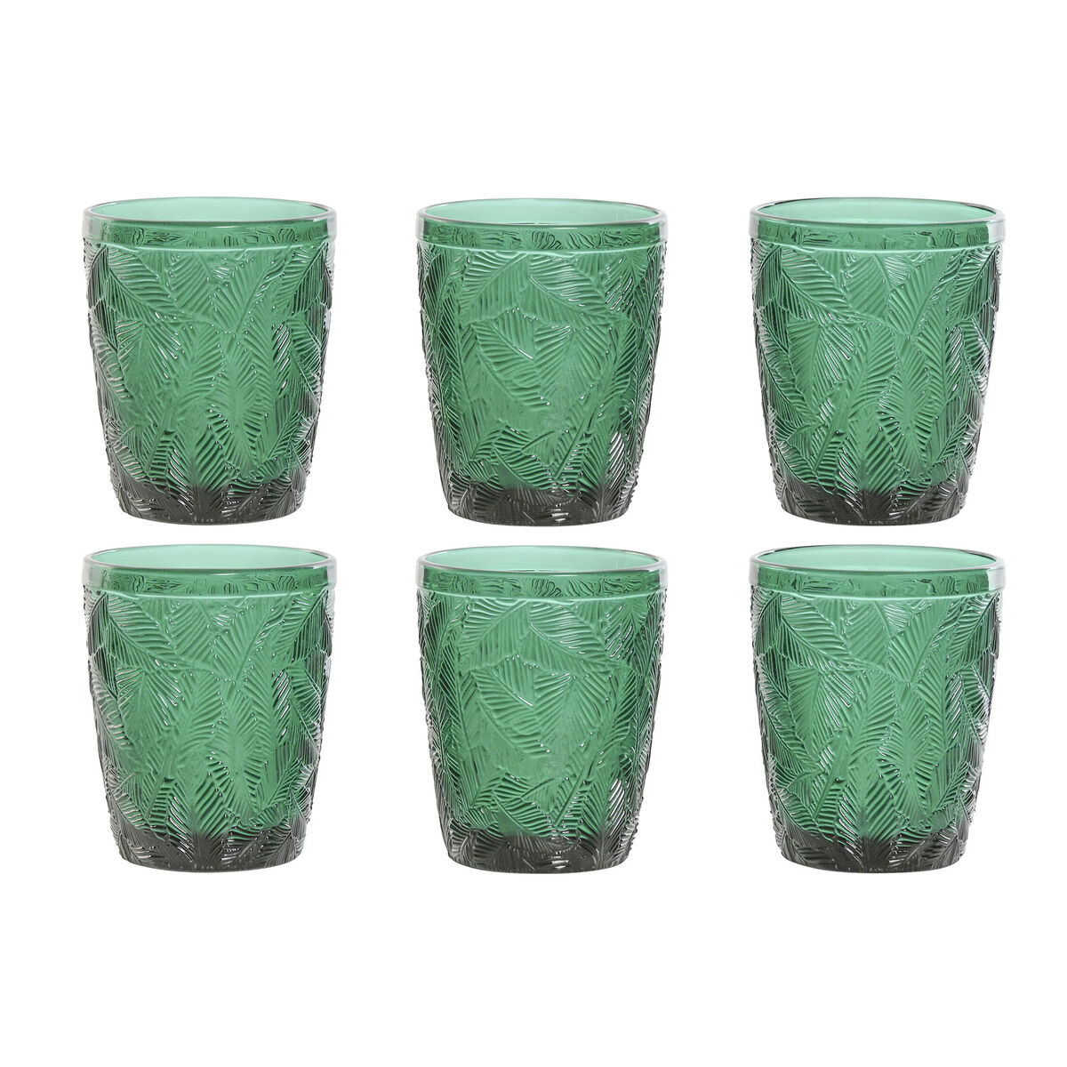 Set de Verres Home ESPRIT Vert Verre Avec relief 300 ml