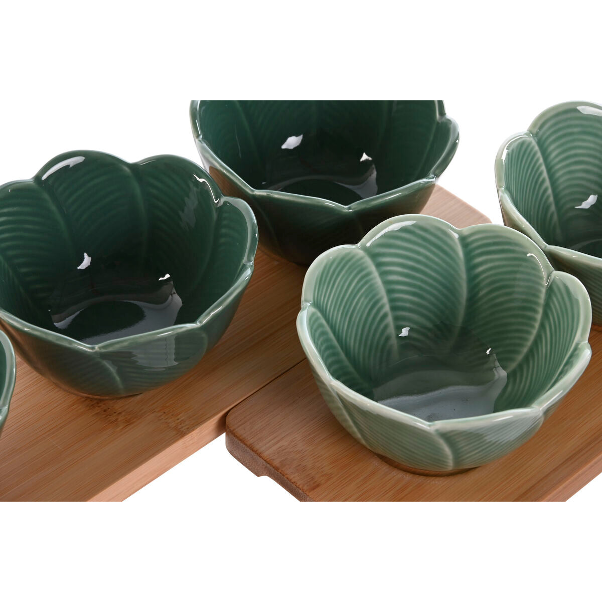 Ensemble à apértif Home ESPRIT Vert Vert foncé Bambou Porcelaine Tropical 4 Pièces 32 x 10 x 7 cm (2 Unités)