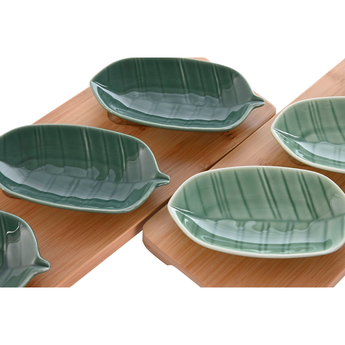 Ensemble à apértif Home ESPRIT Vert Vert foncé Bambou Porcelaine Tropical 4 Pièces 28,4 x 10,5 x 3 cm (2 Unités)