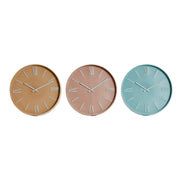 Horloge Murale Home ESPRIT Bleu Rose Moutarde PVC 30 x 4 x 30 cm (3 Unités)