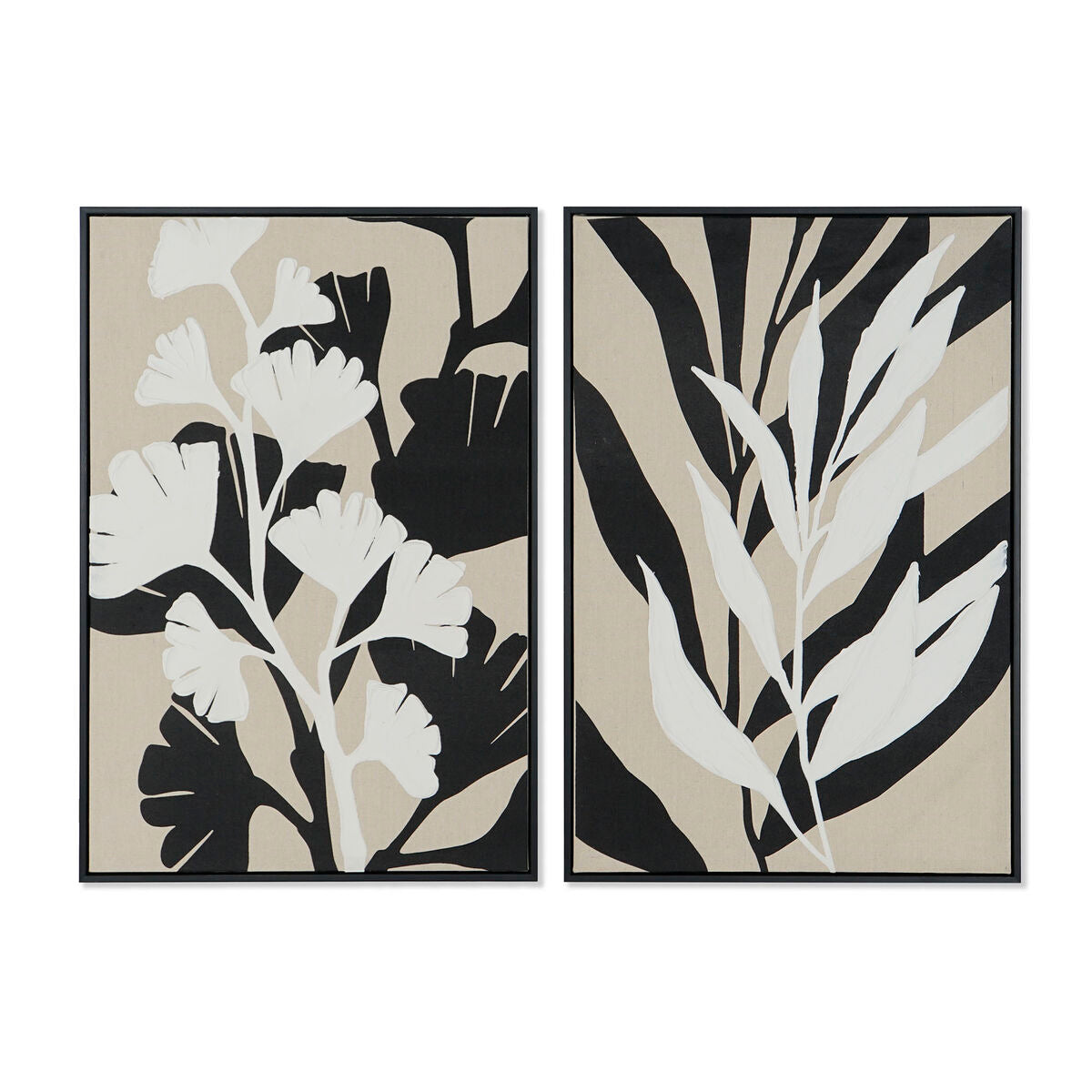 Toile Home ESPRIT Blanc Noir Beige Feuille d'une plante Urbaine 63 x 4,3 x 93 cm (2 Unités)