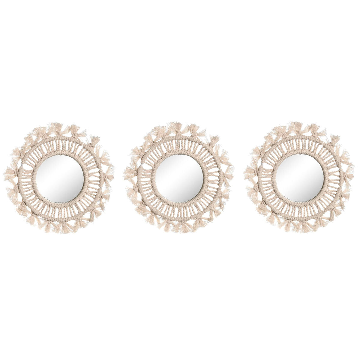 Ensemble de miroirs Home ESPRIT Blanc Boho 20 x 1 x 20 cm (3 Pièces)