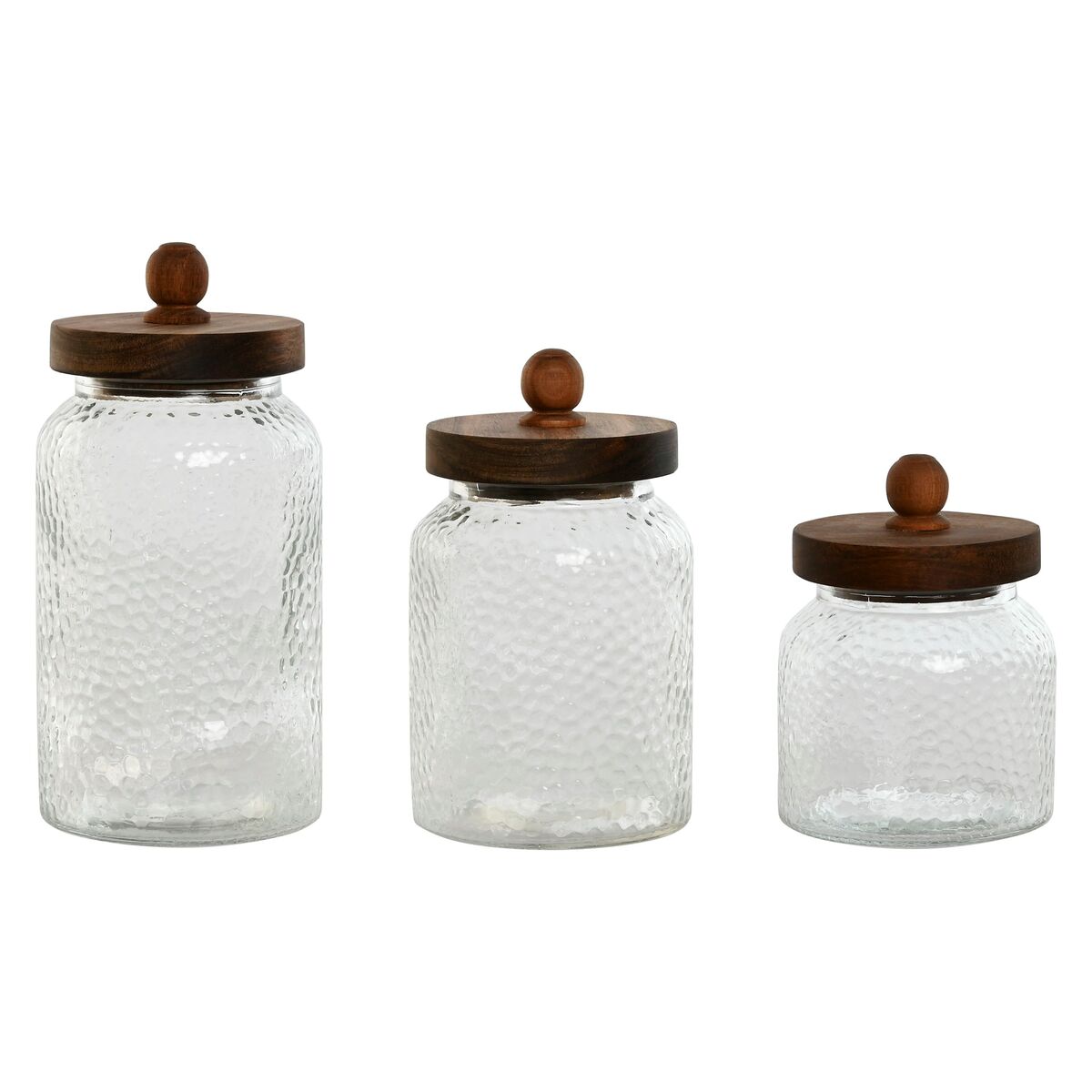 Set de 3 Boites Home ESPRIT Transparent Naturel Silicone Verre Acacia 600 ml 900 ml 1,2 L 3 Pièces