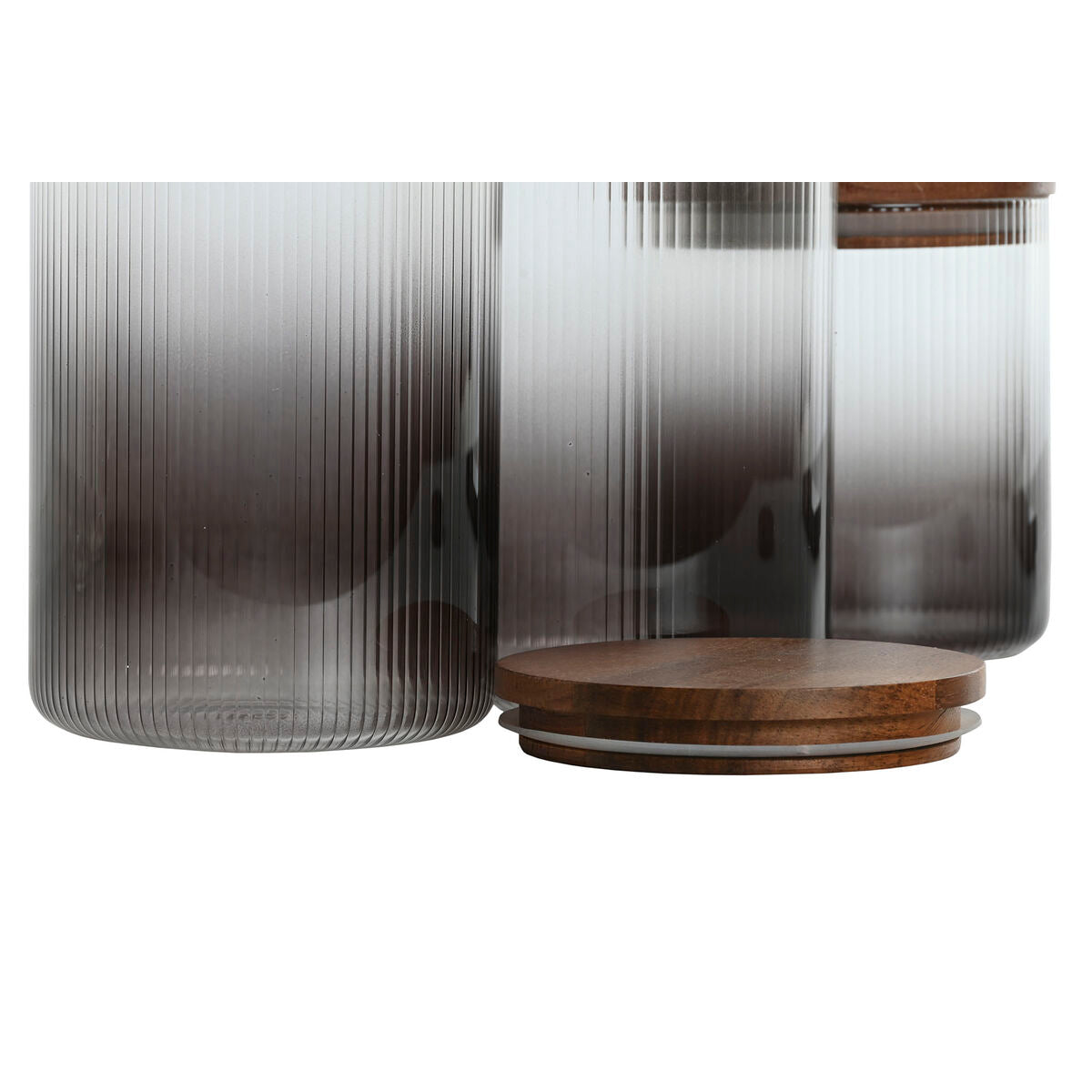 Set de 3 Boites Home ESPRIT Gris Naturel Acacia Verre Borosilicaté 900 ml 1,5 L 1,2 L 3 Pièces