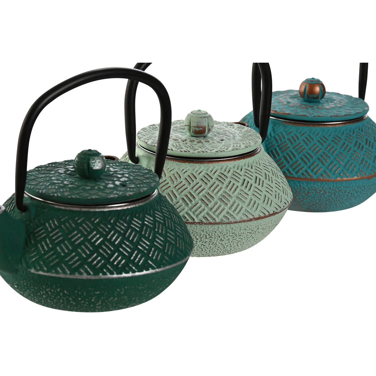 Théière Home ESPRIT Bleu Vert Acier inoxydable Fer 400 ml (3 Unités)